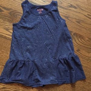 Girls Navy sleeveless peplum hem sparkle top